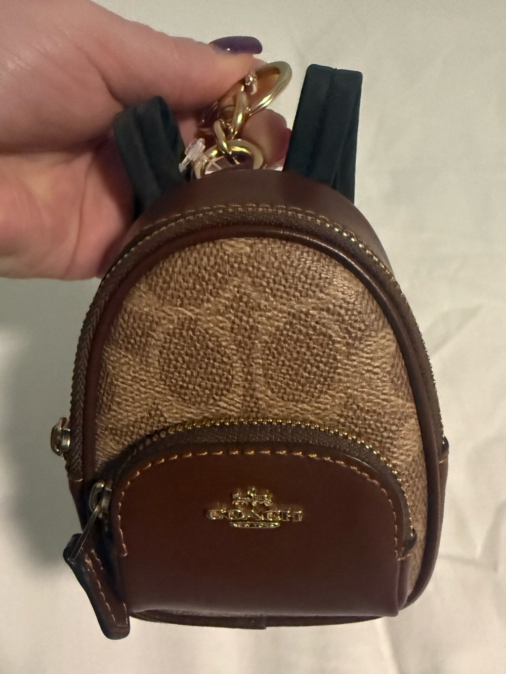 Coach Mini Court Brown Monogram Backpack Bag Charm with Gold Tone Hardware! NWT